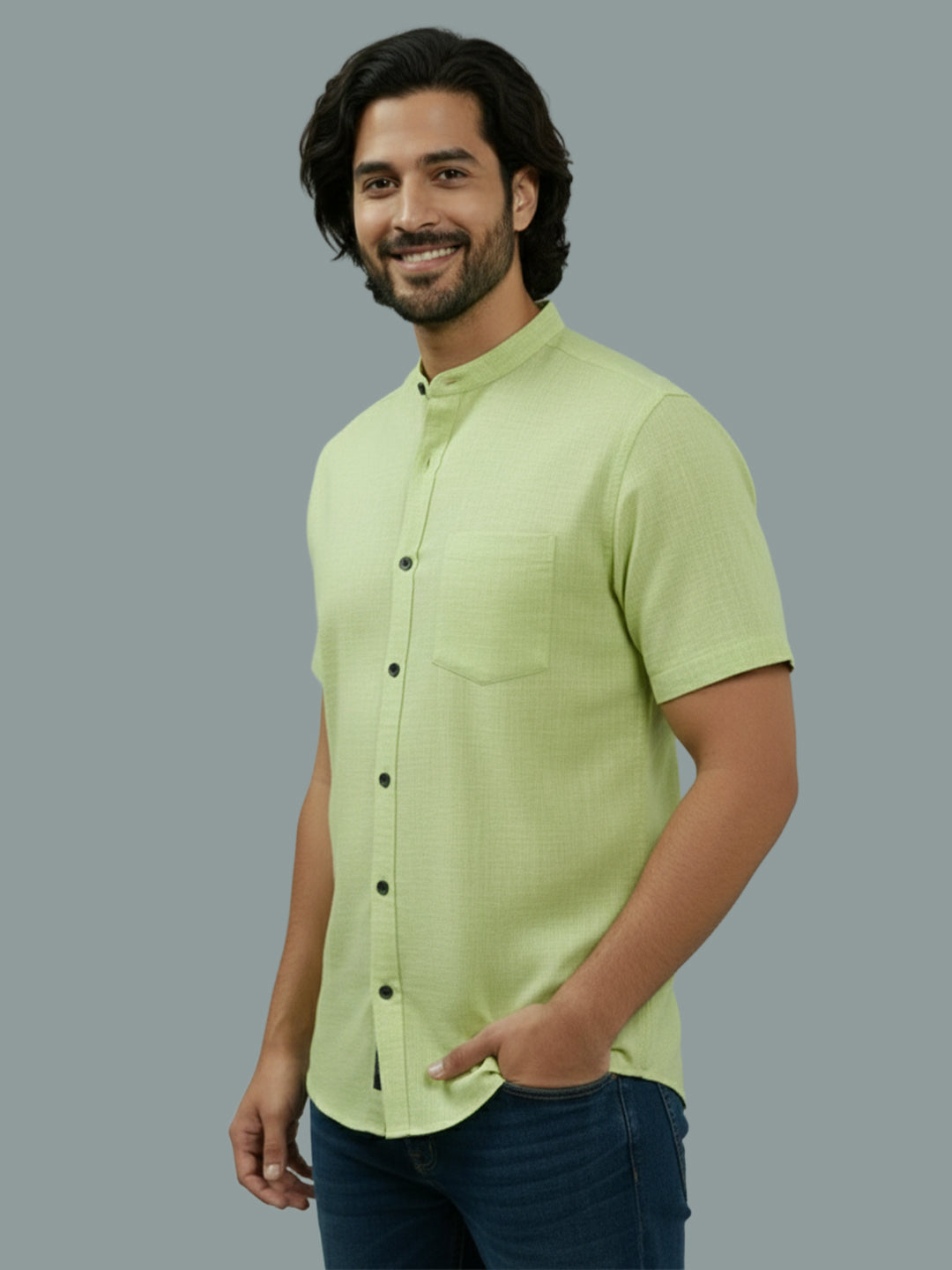VORA LABEL Men Cotton Regular Fit Mandarin Collar Casual Shirt - White