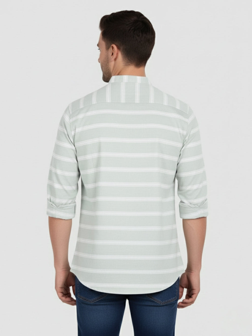 VORA LABEL Men Cotton Striped Spread Collar Short Kurta - White