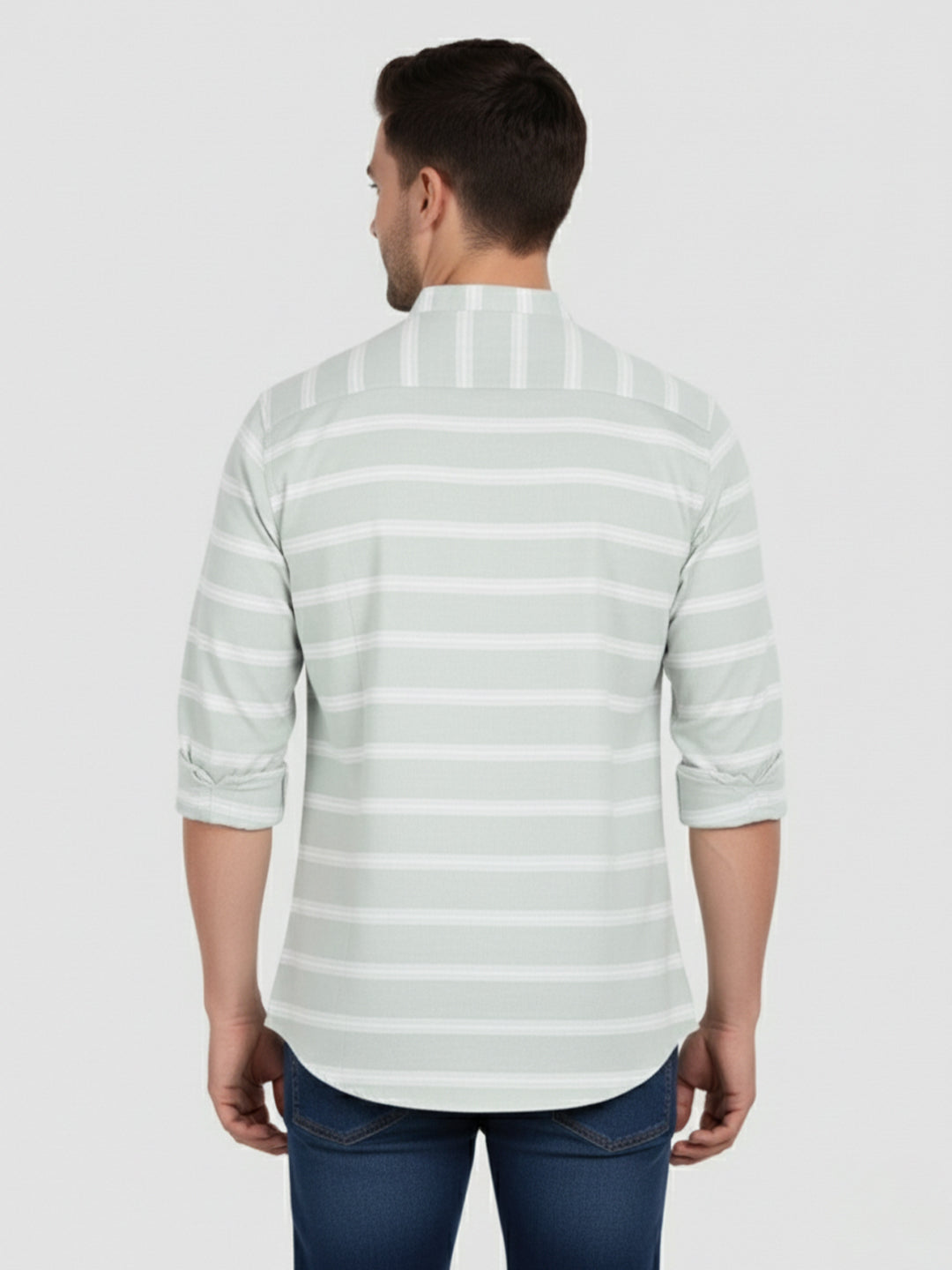 VORA LABEL Men Cotton Striped Spread Collar Short Kurta - White