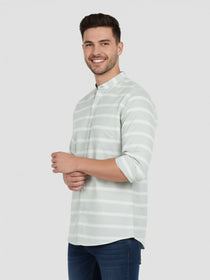 VORA LABEL Men Cotton Striped Spread Collar Short Kurta - White