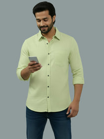 VORA LABEL Men Cotton Regular Fit Spread Collar Casual Shirt - Green