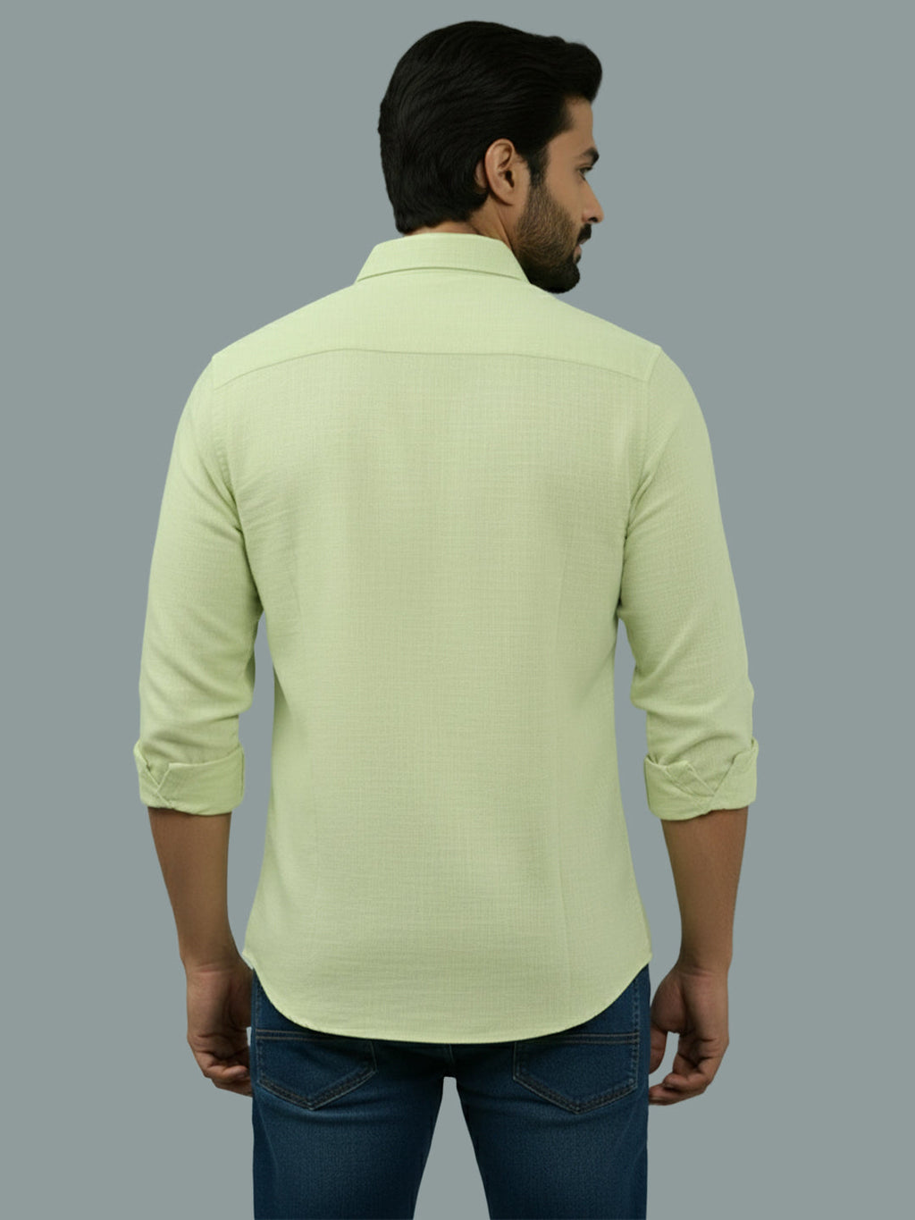 VORA LABEL Men Cotton Regular Fit Spread Collar Casual Shirt - Green