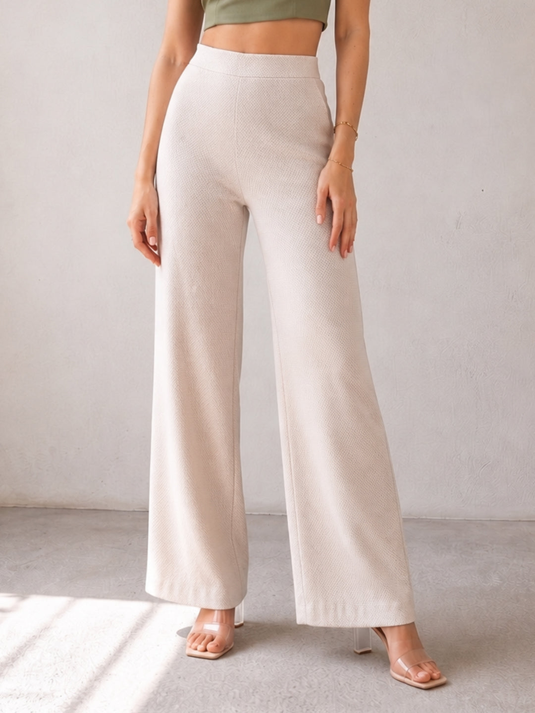 VORA LABEL Women Cotton Solid Relaxed Fit Palazzo Pants - Cream Main image