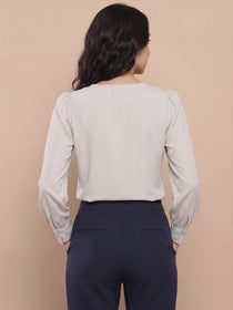 VORA LABEL Women Denim Solid Regular Fit Top - Sky Blue