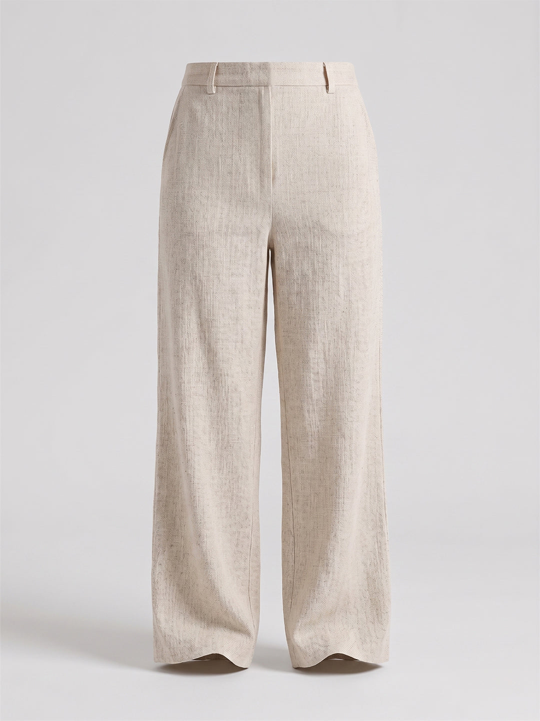 VORA LABEL Women Linen Solid Full Length Wide-Leg Trousers - Beige