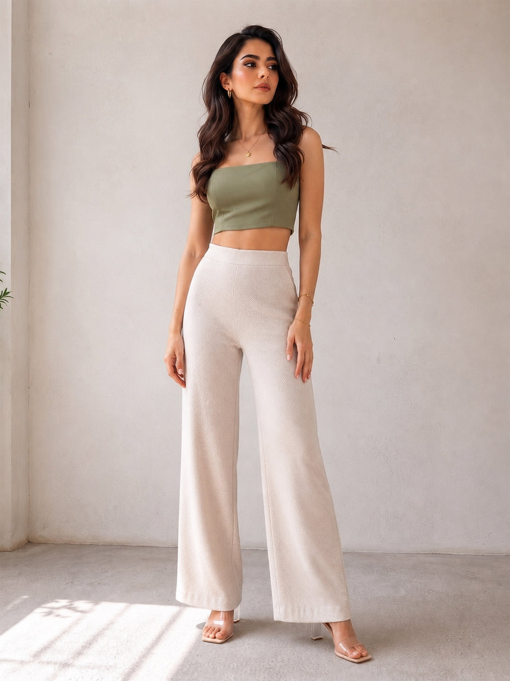 VORA LABEL Women Cotton Solid Relaxed Fit Palazzo Pants - Cream