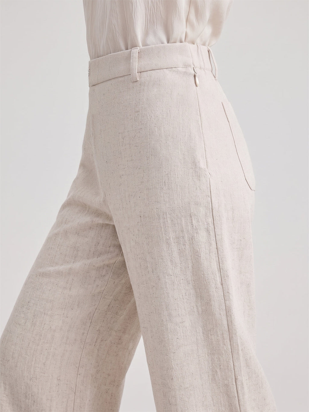 VORA LABEL Women Linen Solid Full Length Wide-Leg Trousers - Beige