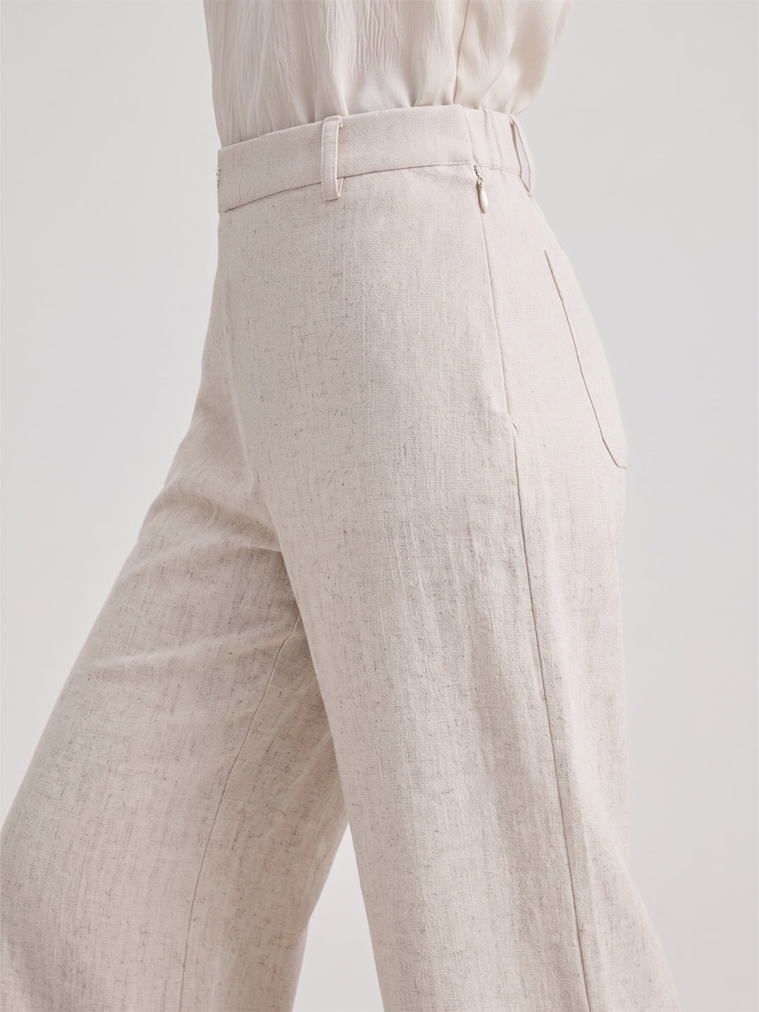 VORA LABEL Women Linen Solid Full Length Wide-Leg Trousers - Beige