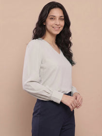 VORA LABEL Women Denim Solid Regular Fit Top - Sky Blue