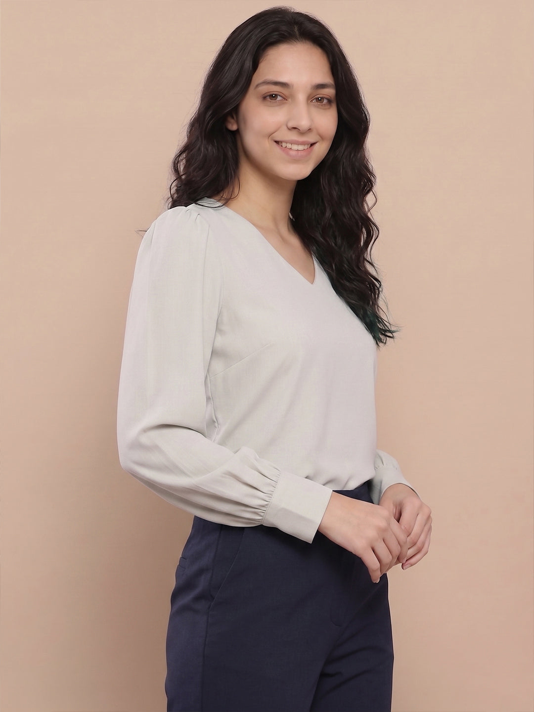 VORA LABEL Women Denim Solid Regular Fit Top - Sky Blue