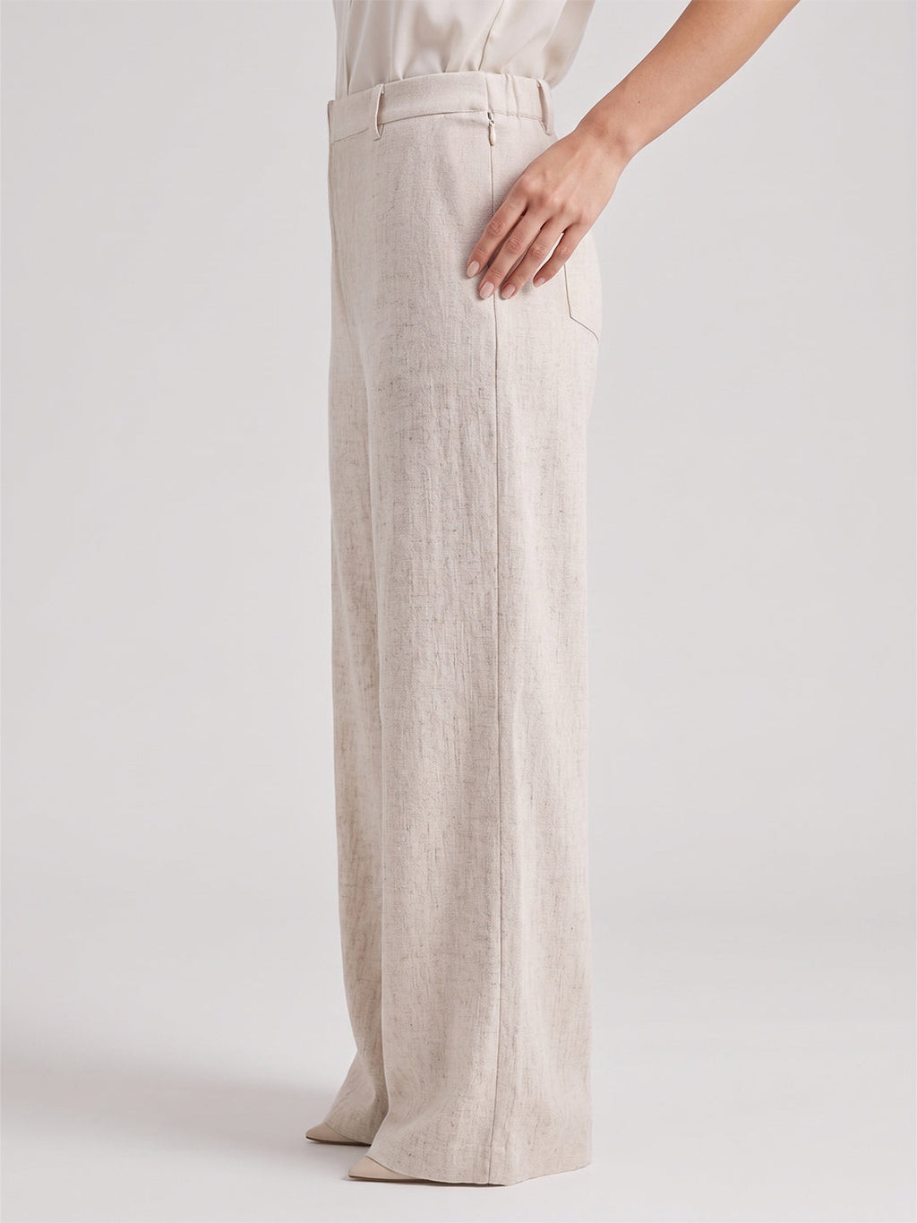 VORA LABEL Women Linen Solid Full Length Wide-Leg Trousers - Beige