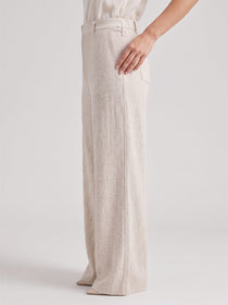 VORA LABEL Women Linen Solid Full Length Wide-Leg Trousers - Beige