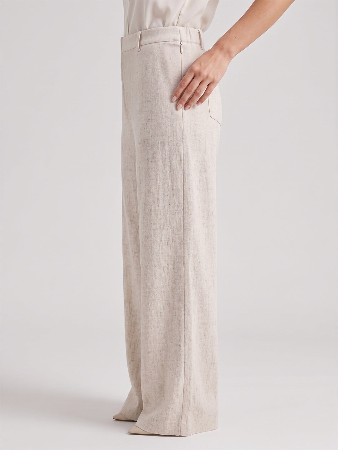 VORA LABEL Women Linen Solid Full Length Wide-Leg Trousers - Beige