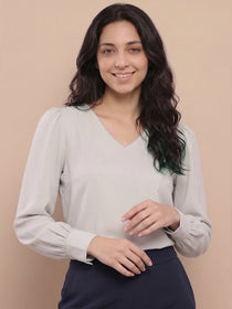 VORA LABEL Women Denim Solid Regular Fit Top - Sky Blue