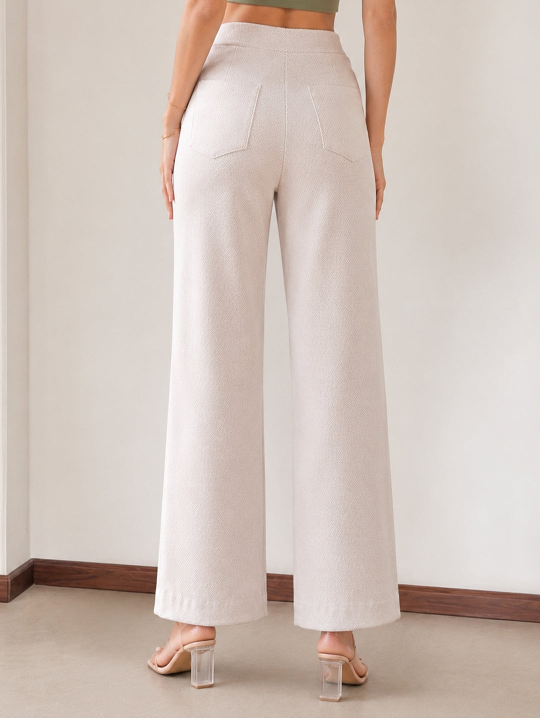 VORA LABEL Women Cotton Solid Relaxed Fit Palazzo Pants - Cream