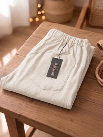 VORA LABEL Women Linen Solid Full Length Wide-Leg Trousers - Beige