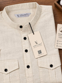 VORA LABEL Men’s Pure Cotton Solid Mandarin Collar Kurta | Full Sleeves with Roll-Up Tab | Casual & Smart Casual Wear