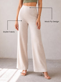 VORA LABEL Women Cotton Solid Relaxed Fit Palazzo Pants - Cream