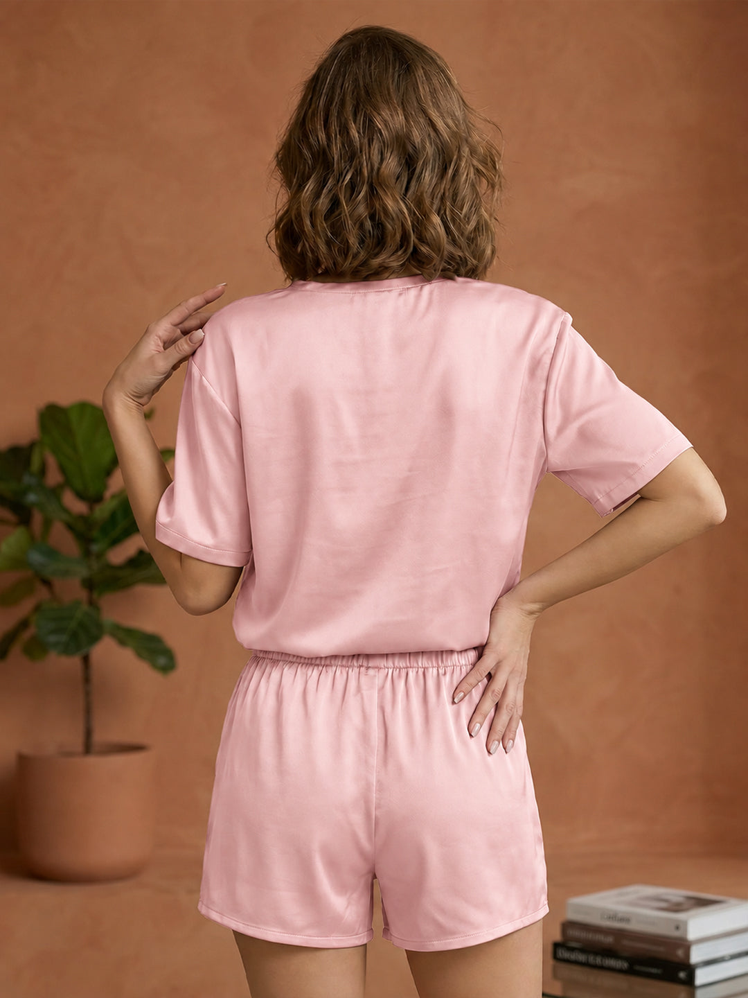 VORA LABEL Baby Pink Two Piece Set, Loungewear Set T-shirt & Shorts, Short Sleeve Women And Girls Secondary image