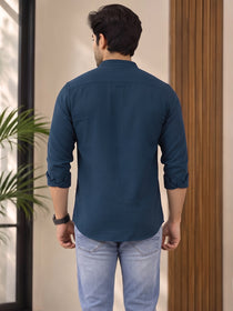 VORA LABEL Men’s Cotton Blend Mandarin Collar Shirt | Full Sleeve Solid Casual & Smart Wear
