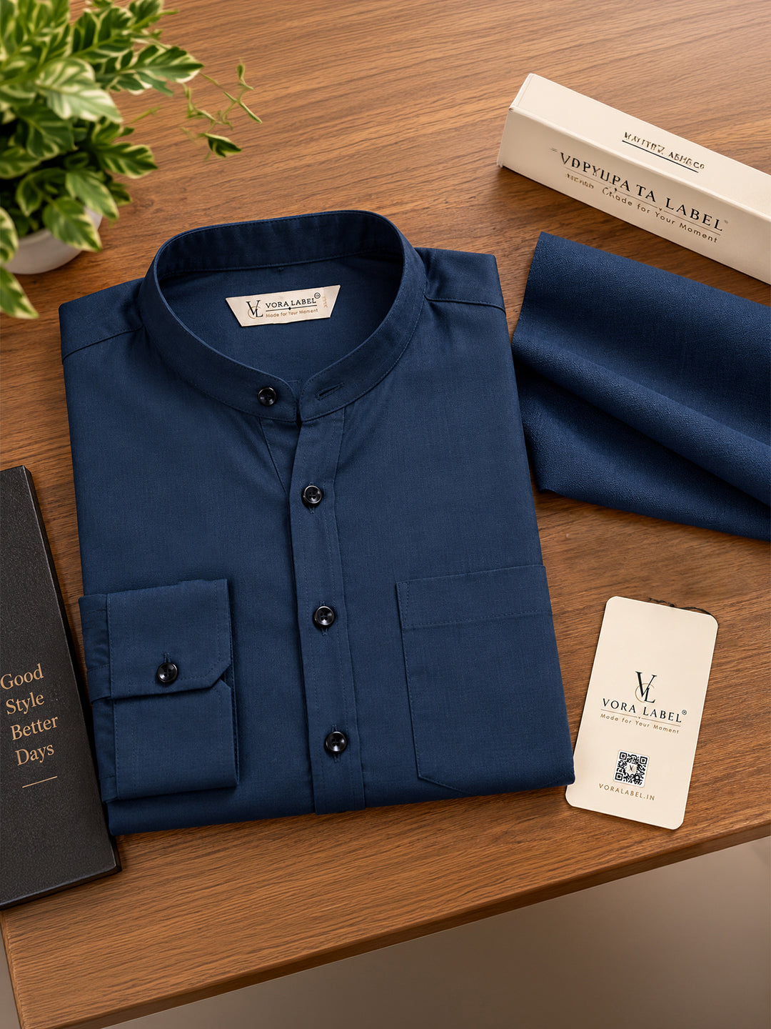 VORA LABEL Men’s Cotton Blend Mandarin Collar Shirt | Full Sleeve Solid Casual & Smart Wear