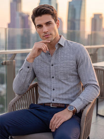 VORA LABEL Men Cotton Printed Regular Fit Casual Shirt - Dark Grey