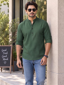 VORA LABEL Men’s Cotton Blend Solid Kurta | Mandarin Collar Full Sleeve Kurta | Casual & Festive Wear