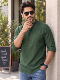 VORA LABEL Men’s Cotton Blend Solid Kurta | Mandarin Collar Full Sleeve Kurta | Casual & Festive Wear