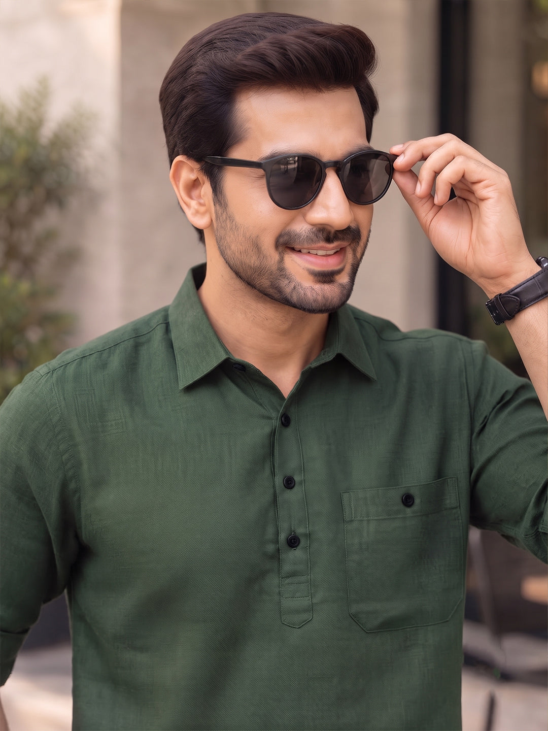 VORA LABEL Men’s Cotton Blend Solid Kurta | Mandarin Collar Full Sleeve Kurta with Pocket | Casual & Festive Wear