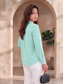 VORA LABEL Women's Light Mint Green Crepe Shirt | Elegant Full Sleeve Formal & Casual Wear Top