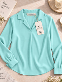 VORA LABEL Women's Light Mint Green Crepe Shirt | Elegant Full Sleeve Formal & Casual Wear Top
