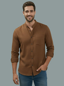 VORA LABEL Men Cotton Regular Fit Mandarin Collar Casual Shirt - Pink