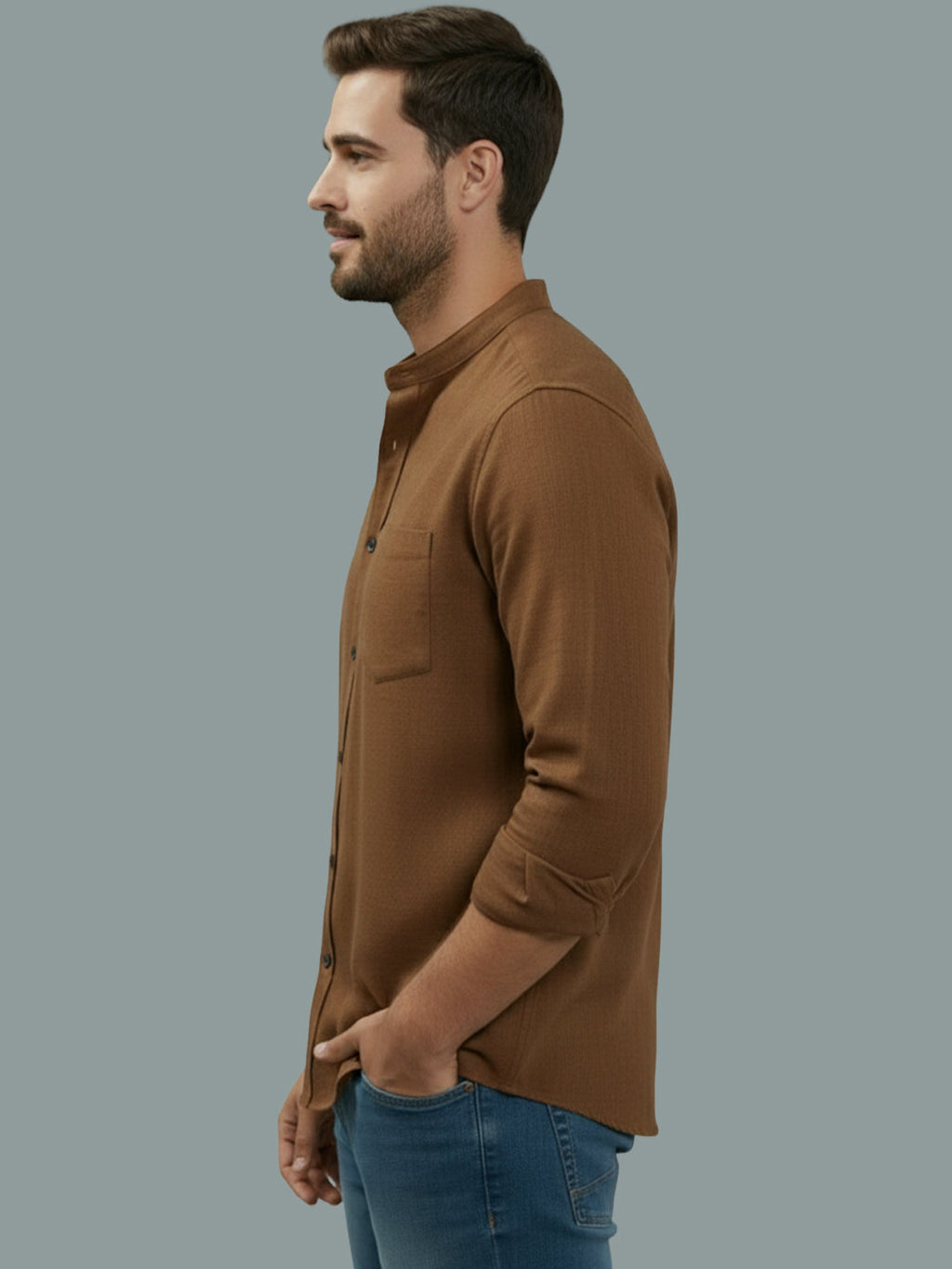 VORA LABEL Men Cotton Regular Fit Mandarin Collar Casual Shirt - Pink