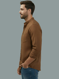 VORA LABEL Men Cotton Regular Fit Mandarin Collar Casual Shirt - Pink