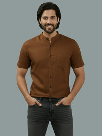 VORA LABEL Men Cotton Regular Fit Mandarin Collar Casual Shirt - White