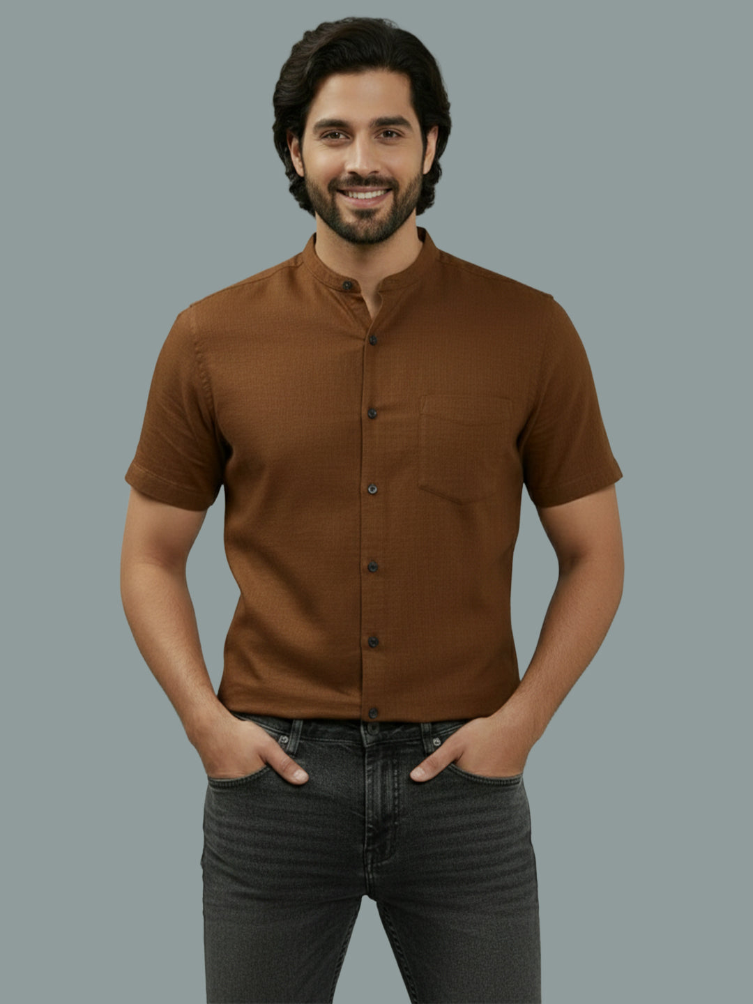 VORA LABEL Men Cotton Regular Fit Mandarin Collar Casual Shirt - White