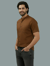 VORA LABEL Men Cotton Regular Fit Mandarin Collar Casual Shirt - White