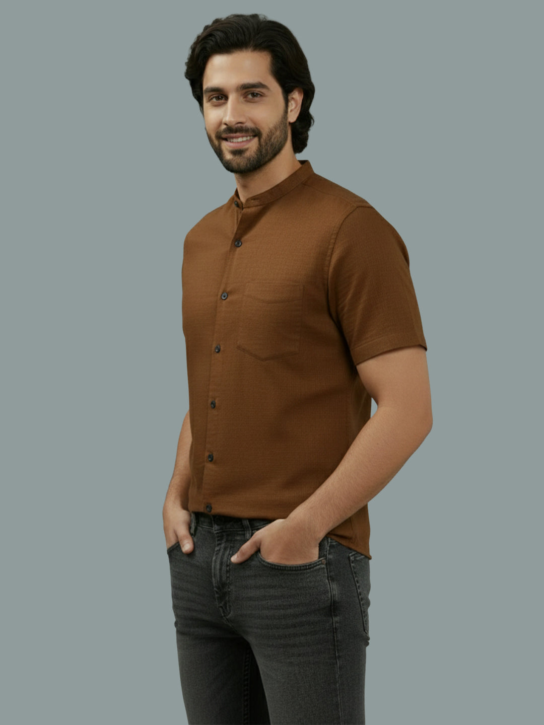 VORA LABEL Men Cotton Regular Fit Mandarin Collar Casual Shirt - White