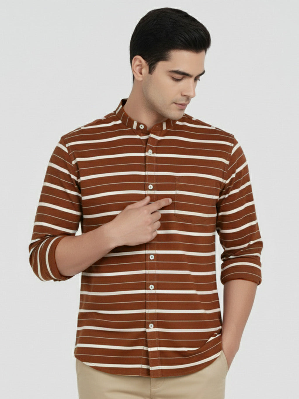 VORA LABEL Men Cotton Striped Spread Collar Short Kurta - Navy Blue