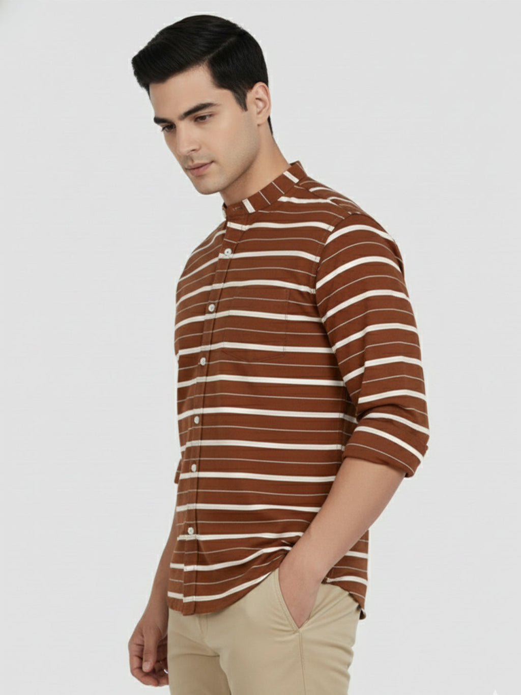 VORA LABEL Men Cotton Striped Spread Collar Short Kurta - Navy Blue
