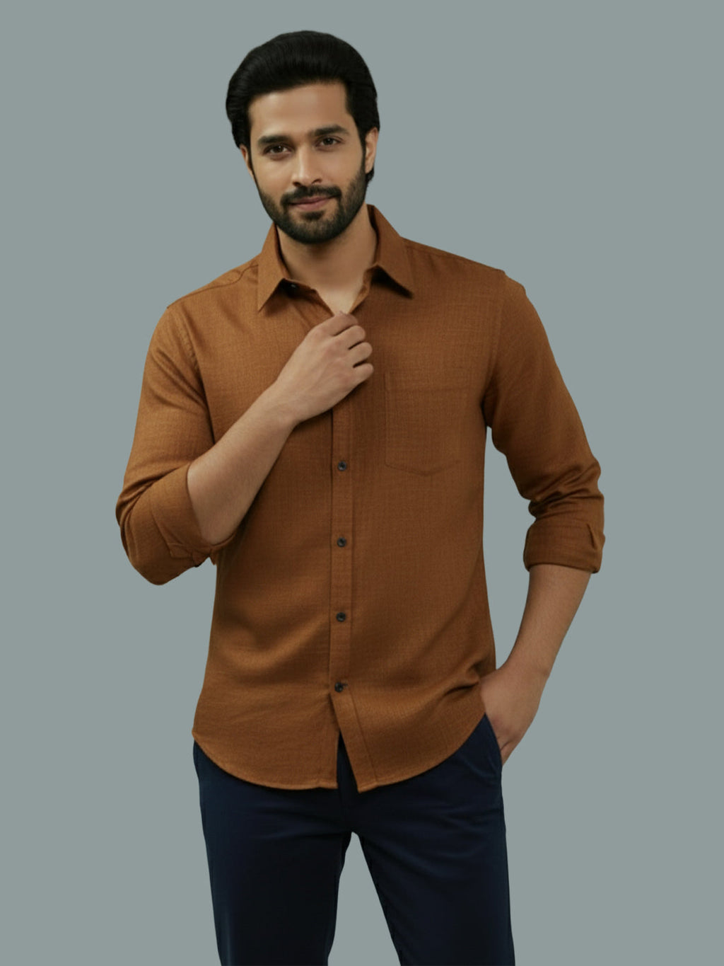 VORA LABEL Men Cotton Regular Fit Spread Collar Casual Shirt - Green