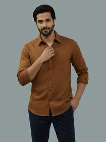 VORA LABEL Men Cotton Regular Fit Spread Collar Casual Shirt - Green