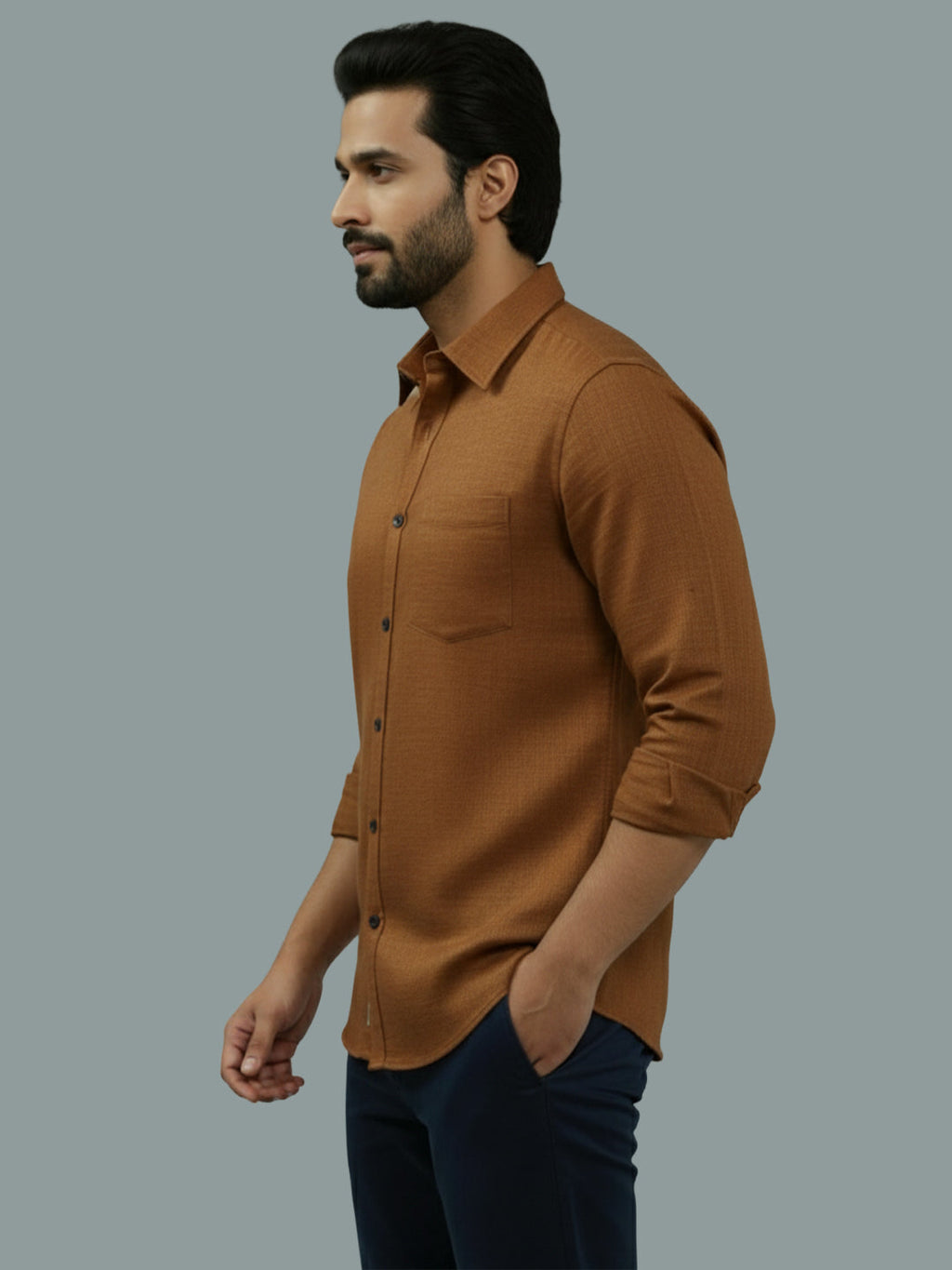 VORA LABEL Men Cotton Regular Fit Spread Collar Casual Shirt - Green