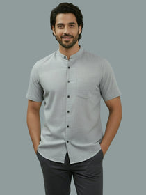 VORA LABEL Men Cotton Regular Fit Mandarin Collar Casual Shirt - White