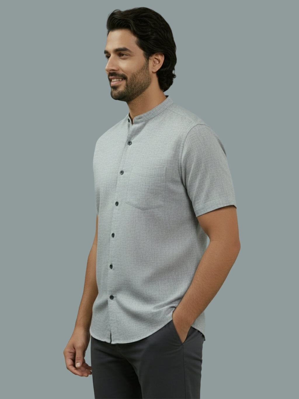 VORA LABEL Men Cotton Regular Fit Mandarin Collar Casual Shirt - White