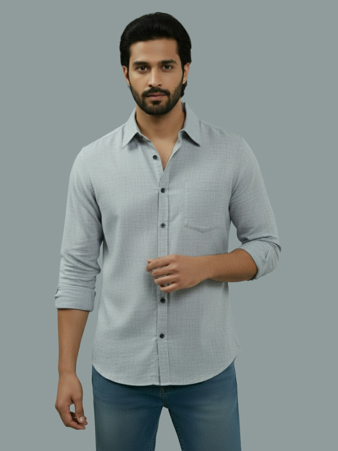 VORA LABEL Men Cotton Regular Fit Spread Collar Casual Shirt - Green