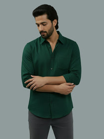 VORA LABEL Men Cotton Regular Fit Spread Collar Casual Shirt - Green
