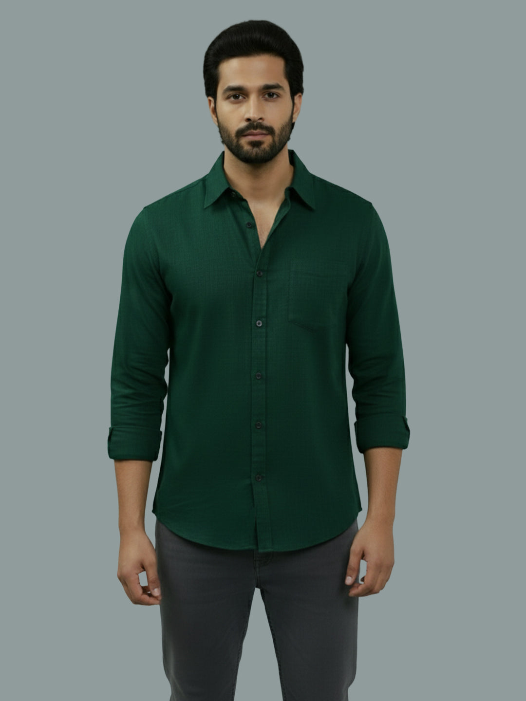 VORA LABEL Men Cotton Regular Fit Spread Collar Casual Shirt - Green