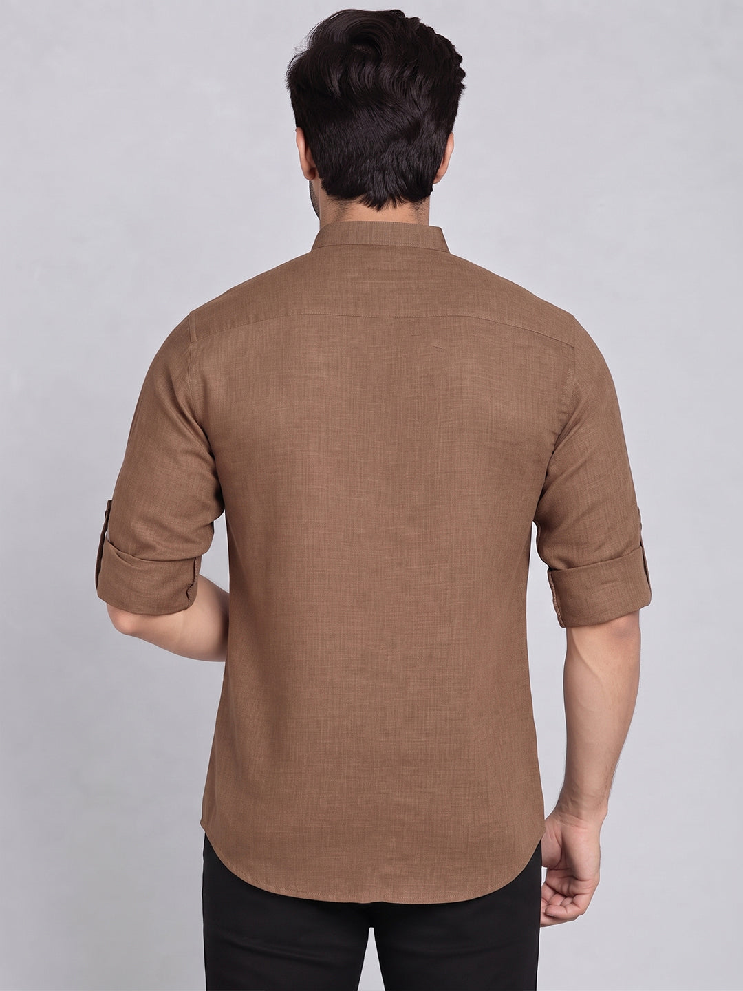 VORA LABEL Men’s Pure Cotton Solid Mandarin Collar Kurta | Full Sleeves with Roll-Up Tab | Casual & Smart Casual Wear