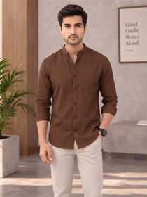 VORA LABEL Men’s Cotton Blend Mandarin Collar Shirt | Full Sleeve Solid Casual & Smart Wear